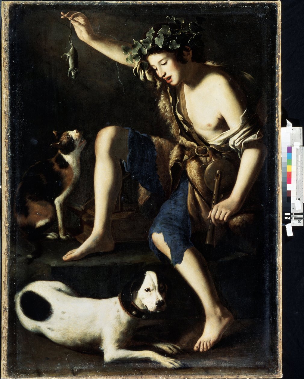 Ung gjeter som leker med en katt (Ung gjeter som leker med en katt). Maleri av Tommaso Salini (cirka 1575-1625). Olje på tre av Tommaso Salini