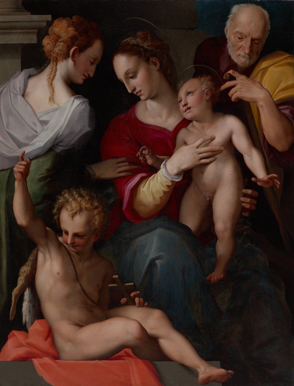 Hellig familie med det mystiske ekteskapet til Saint Catherine av Tommaso d’Antonio Manzuoli, called Maso da San Friano