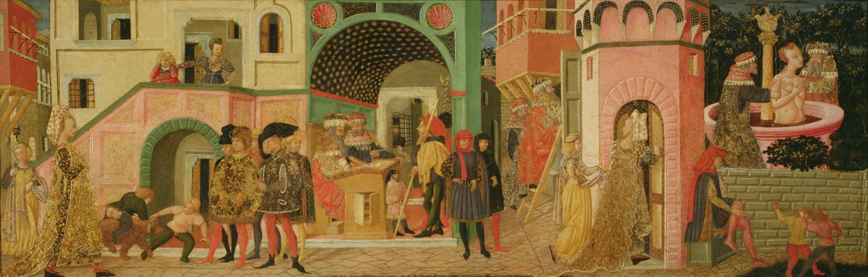 The Story of Susanna, frontpanel på en bryllupskrin, ca. 1450 (tempera på panel) av Giovanni di Ser Giovanni