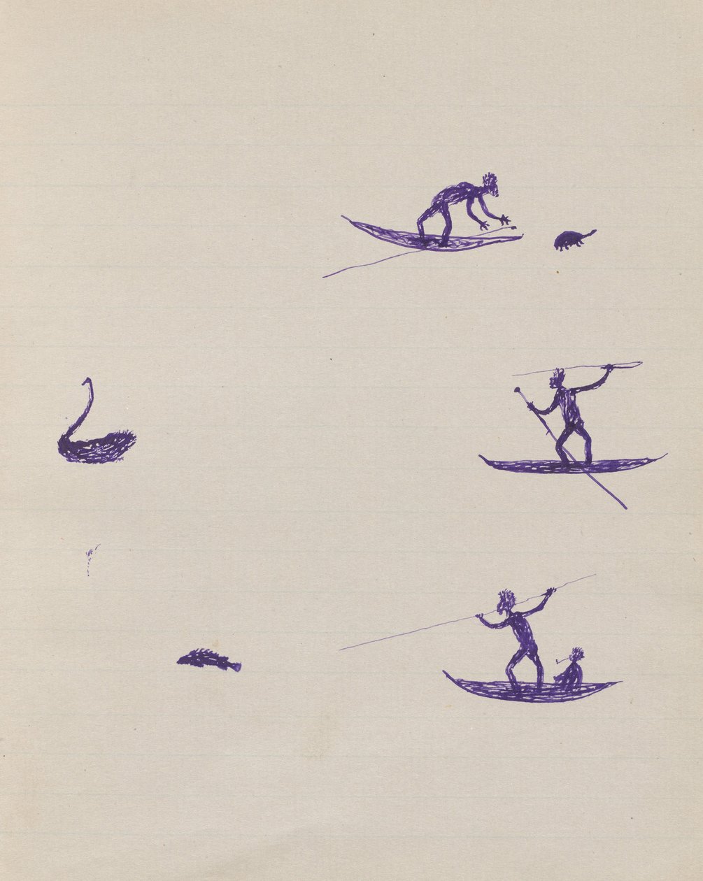 Kwat Kwat -folk - (aboriginerne spydde skilpadde, svane og fisk) Skissebok hovedsakelig av aktiviteter fra aboriginals og hvite ... av Tommy McRae