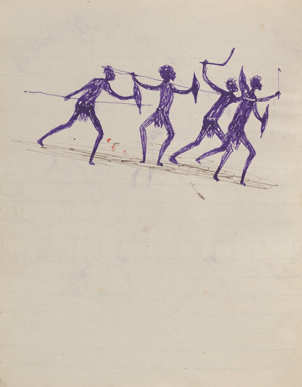 Kwat Kwat -folk - (aboriginals med våpen) Skissebok hovedsakelig av aktiviteter fra aboriginals og hvite av Tommy McRae