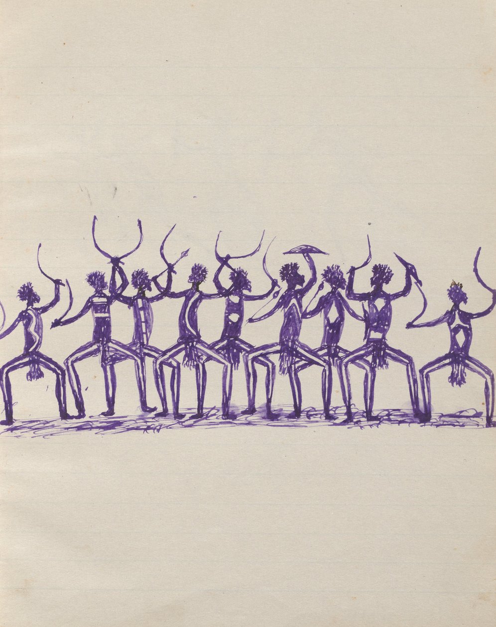 Kwat Kwat -mennesker - (Corroboree) Skissebok hovedsakelig av aktiviteter fra urfolk og hvite av Tommy McRae