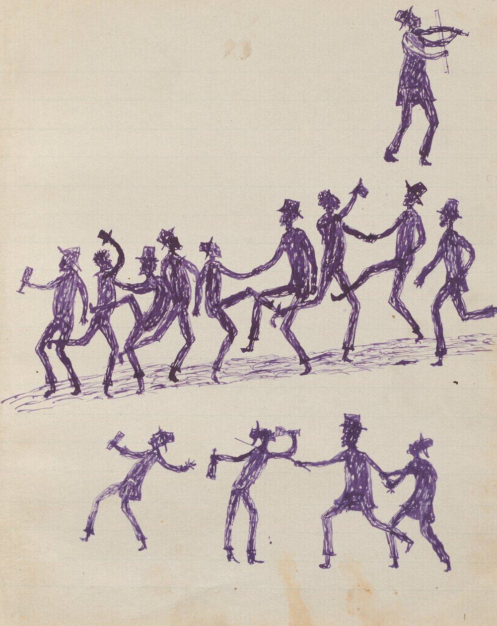 Kwatkwat -mennesker - (Drunken revelers) Skissebok hovedsakelig av aktiviteter fra aboriginals og hvite av Tommy McRae