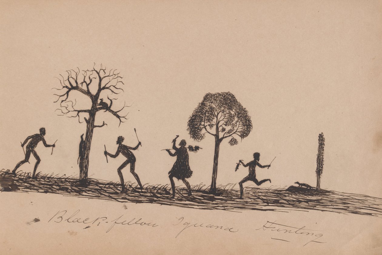 Kwatkwat -mennesker - Black fellow iguana hunting -Sketchbook of Aboriginal activities av Tommy McRae