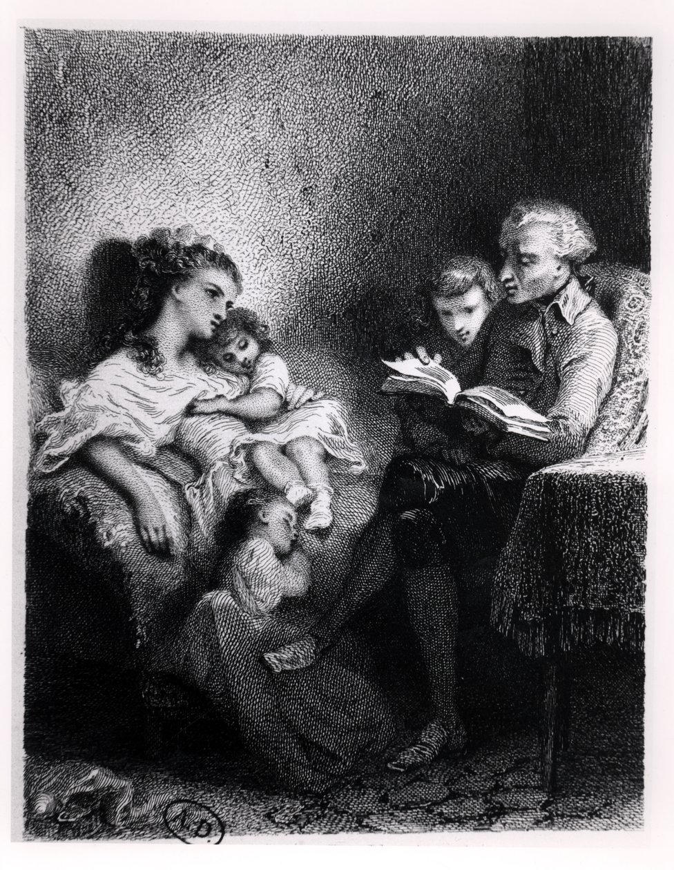 Alphonse de Lamartine (1792-1869) Leser for sin familie av Tony Johannot