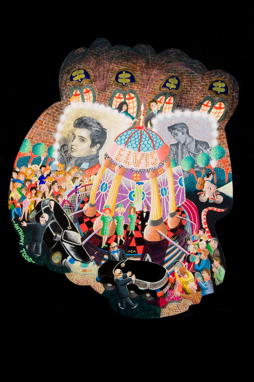 Og Elvis har forlatt bygningen, 2010 (akryl om bord) av Tony Todd