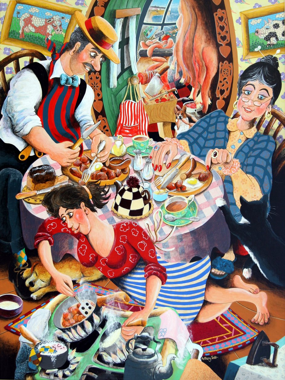 Mr. Beynon slakteren hans kone Mrs Beynon og Lilly the treasure, 2005 (akryl på panel) av Tony Todd