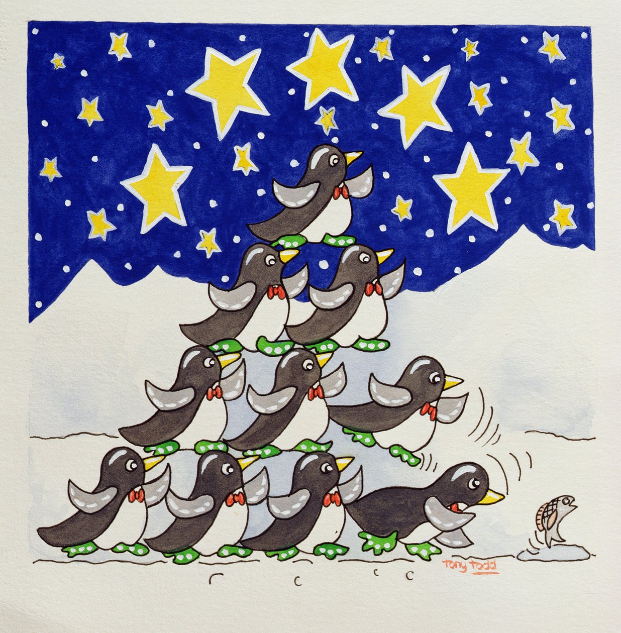 Penguin Formation, 2005 (wc på papir) av Tony Todd