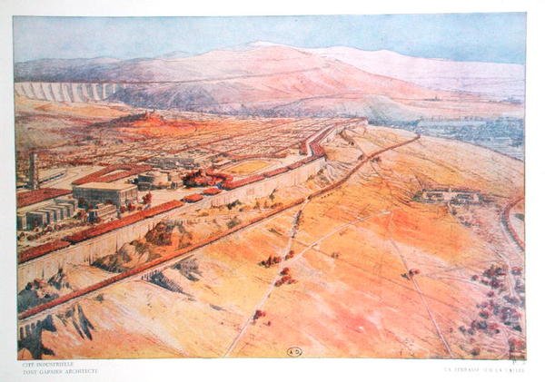 En terrasse med utsikt over en dal, designet av Tony Garnier (1869-1948) fra 