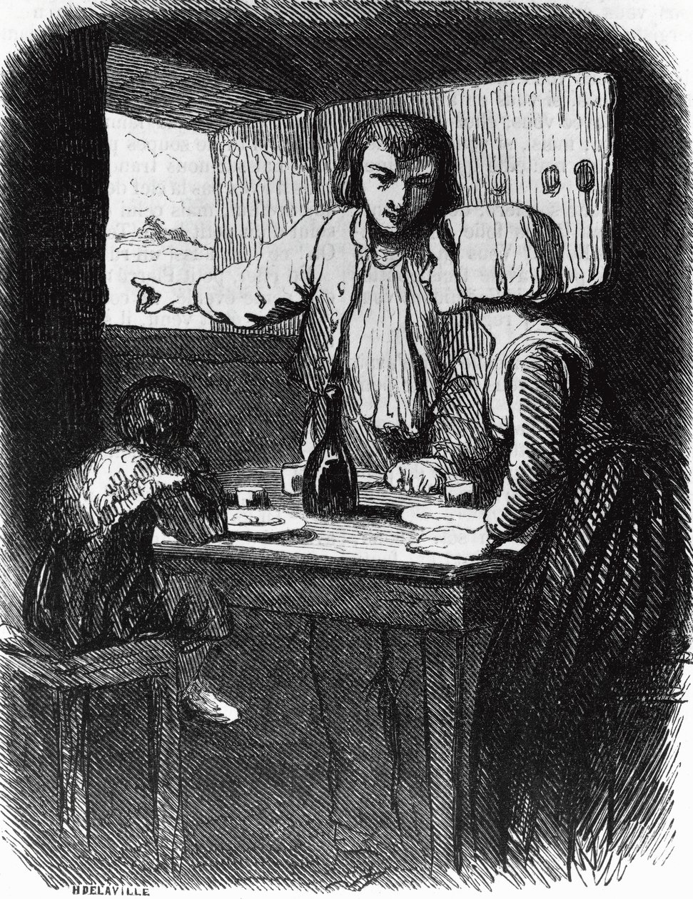 Illustrasjon for La Mare au Diable, roman av George Sand (1804-1876), gravering av Henri Delaville (aktiv fra midten av 1800-tallet) etter tegning av Tony Johannot (1803-1852) av Tony Johannot