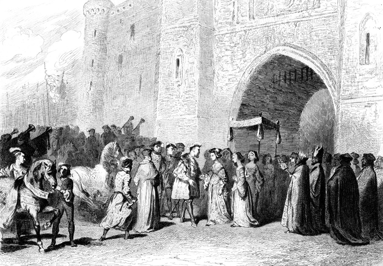 Møtet til Henry VIII og Anne Boleyn, 1520-årene, 1842 av Tony Johannot