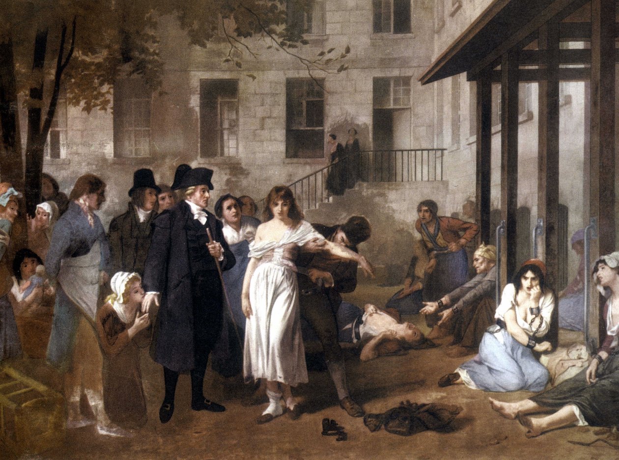 Doktor Philippe PINEL (1745 - 1826) frigjør de sinnssyke fra deres lenker av Tony Norbert Fleury av Tony Robert Fleury
