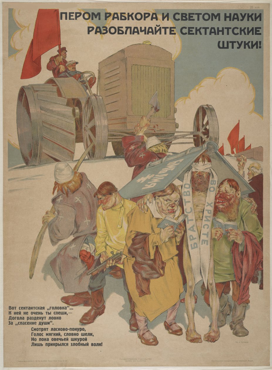 Med pennen og vitenskapens lys avslører sektenes innspill, 1929. av Topikov