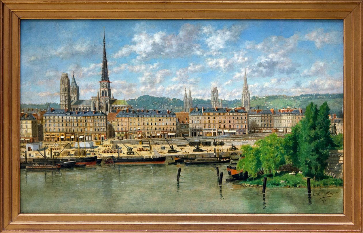 Havnen i Rouen (olje på lerret) av Torello Ancillotti