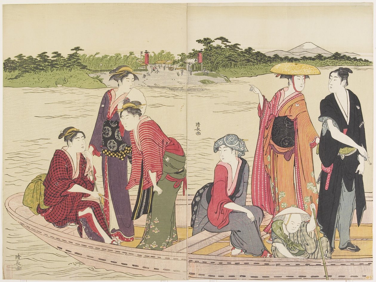Ferge på Rokugo_-elven, 1784 av Torii Kiyonaga