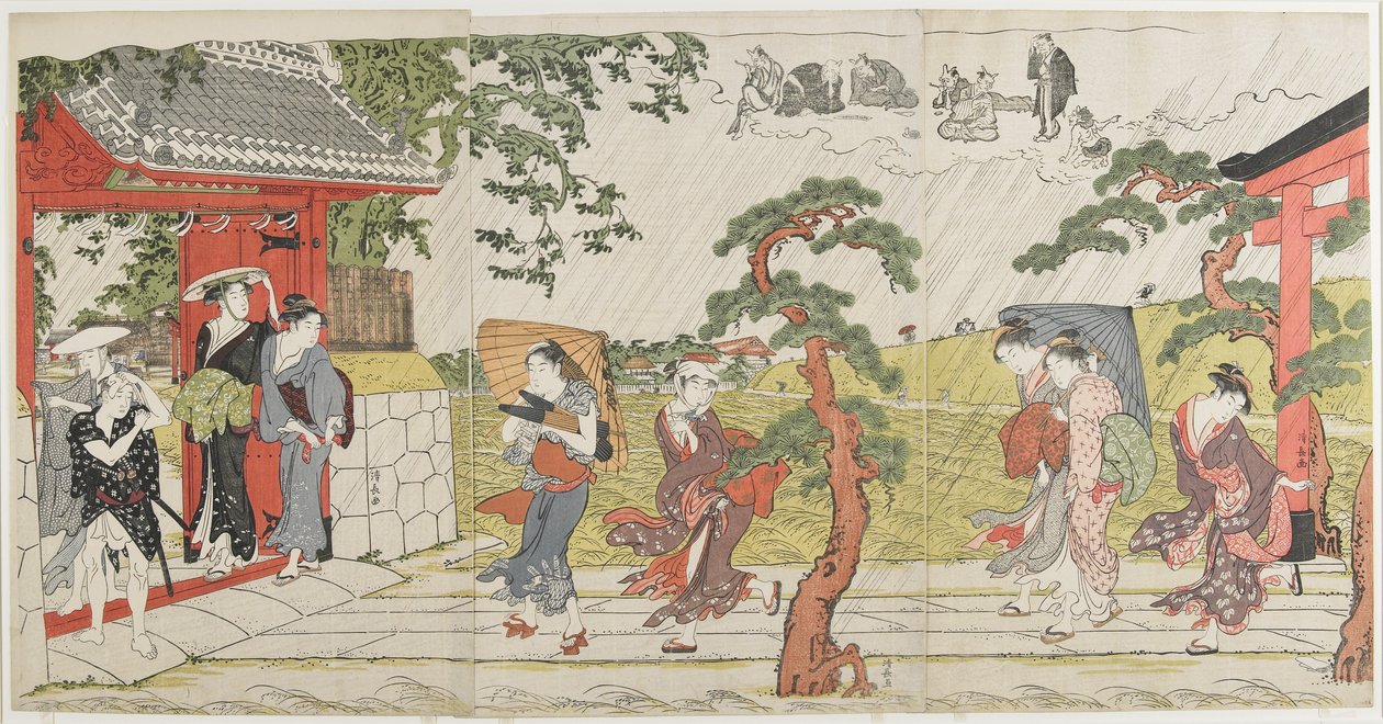 Plutselig dusj ved Mimeguri-helligdommen, 1787 av Torii Kiyonaga