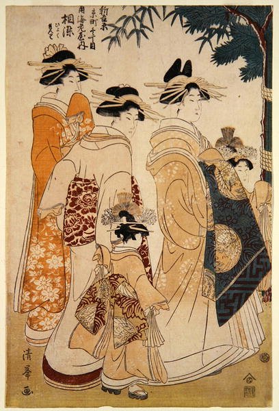 Nyttårsparade i Yoshiwara av Torii (Torii Kiyomitsu II) Kiyomine