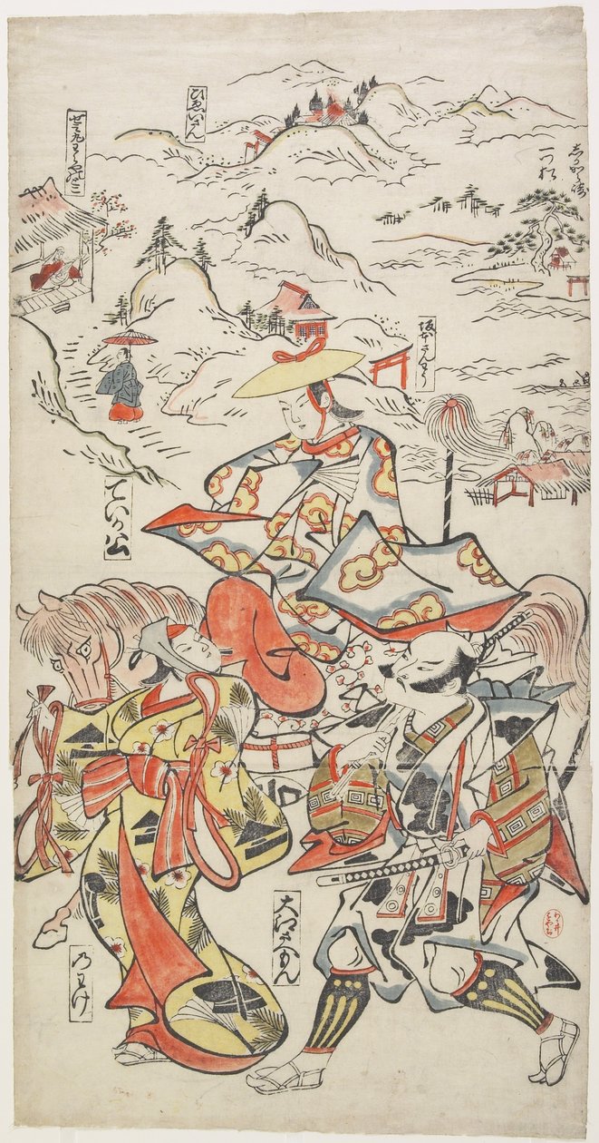 Fujiwara no Teika på hesteryggen Akkompagnert av O_e Saemon og The Woman Nowake, ca. 1710 av Torii Kiyomasu II