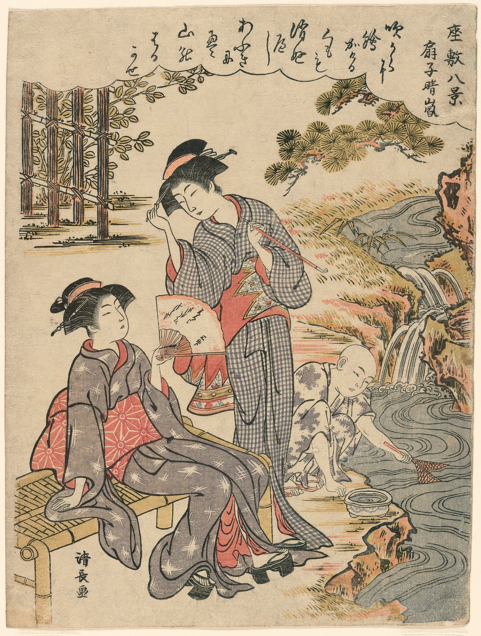 En fan som foreslår en spredt storm (Sensu no seiran) fra serien "Eight Scenes of the Parlour (Zashiki hakkei)" av Torii Kiyonaga
