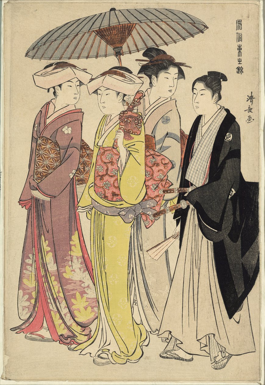 En dame med tre tjenere, fra serien "A Brocade of Eastern Manners (Fuzoku Azuma no nishiki)" av Torii Kiyonaga