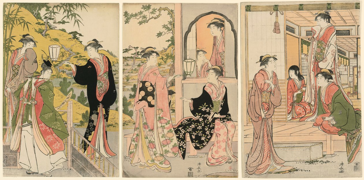 En moderne versjon av Ushiwakamaru Serenading Princess Joruri av Torii Kiyonaga