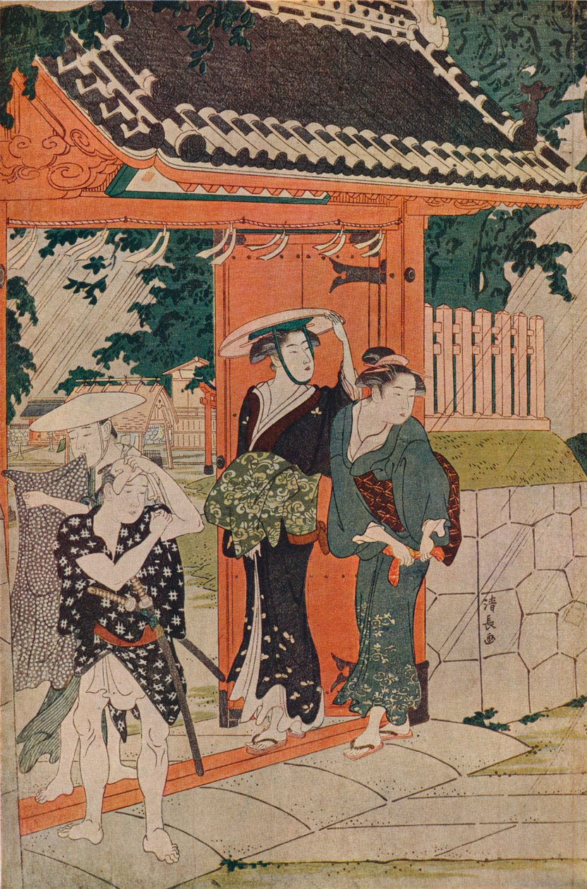 En plutselig dusj ved Mimeguri Inari-helligdommen, 1787 av Torii Kiyonaga
