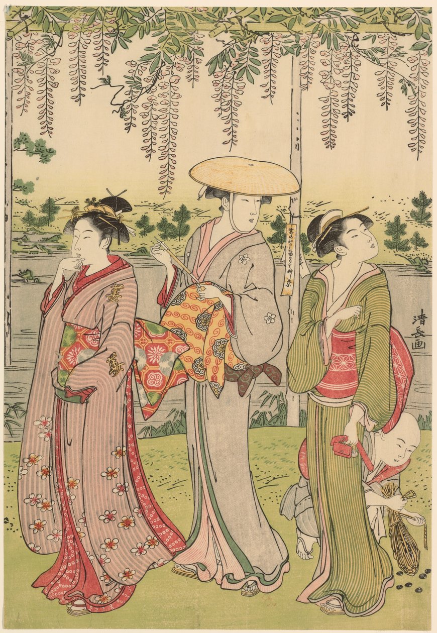 Beundrer blåregn ved Kameido-helligdommen av Torii Kiyonaga