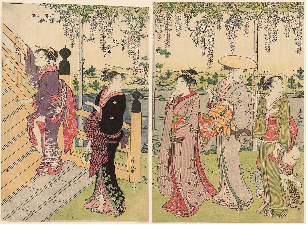 Beundrer blåregn ved Kameido-helligdommen av Torii Kiyonaga