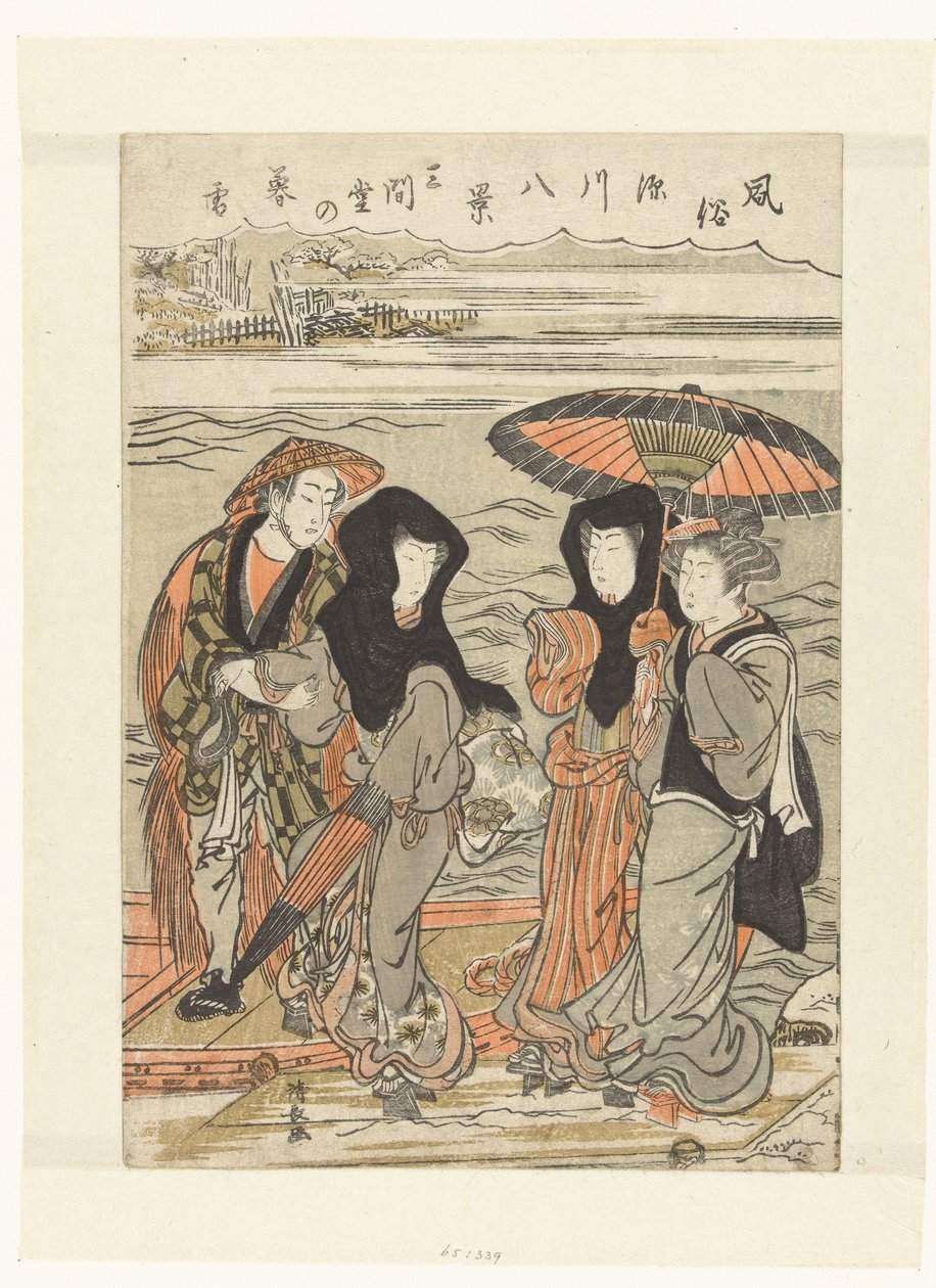 Kveldssnø ved Sangendo Sangendo no bosetsu (tittel på objekt) Åtte ansikter med vaner og skikker i Fukagawa (serietittel) Fuzoku Fukagawa hakkei (serietittel på objekt) av Torii Kiyonaga