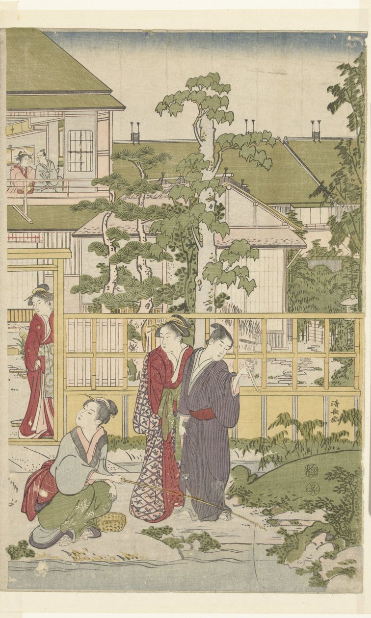 leker blind mann av Torii Kiyonaga