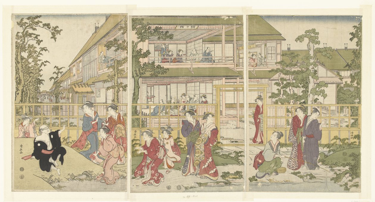 leker blind mann av Torii Kiyonaga
