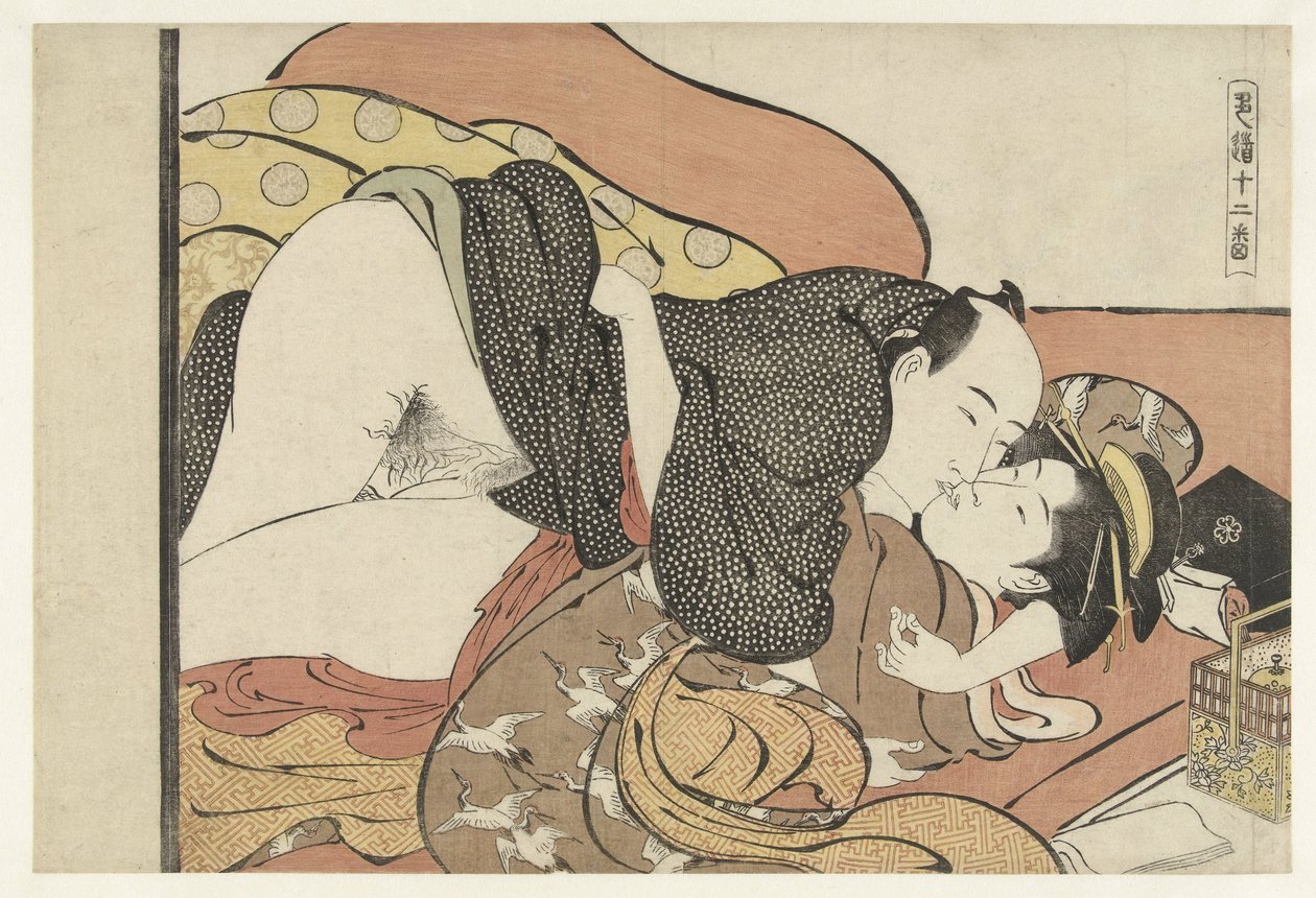 Brothel Client with Courtesan Courtisane-in-opleiding en bordeelbezoeker Shikido juniban (series title on object)   1361620   no       norwegian Successfully Translated  Original: Beggar Man and Woman behind a Bank Translat: Beggar Man and Woman behind a B av Torii Kiyonaga