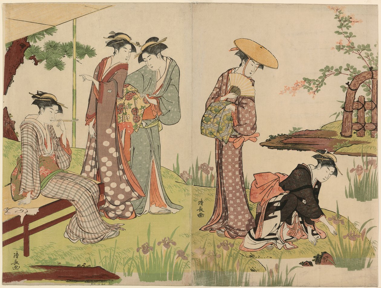 Ved en Iris-dam av Torii Kiyonaga