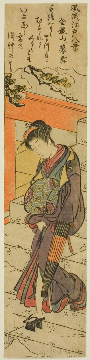 Kveldssnø ved Kinryuzan Temple (Kinryuzan no bosetsu), fra serien "Eight Fashionable Views of Edo (Furyu Edo hakkei)" av Torii Kiyonaga