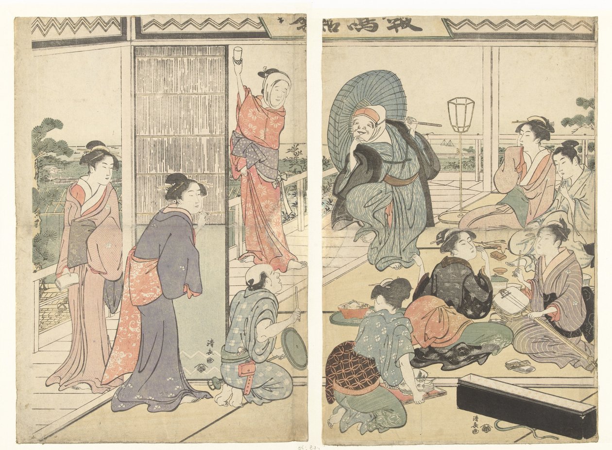 Fest på tehuset Komeikan av Torii Kiyonaga