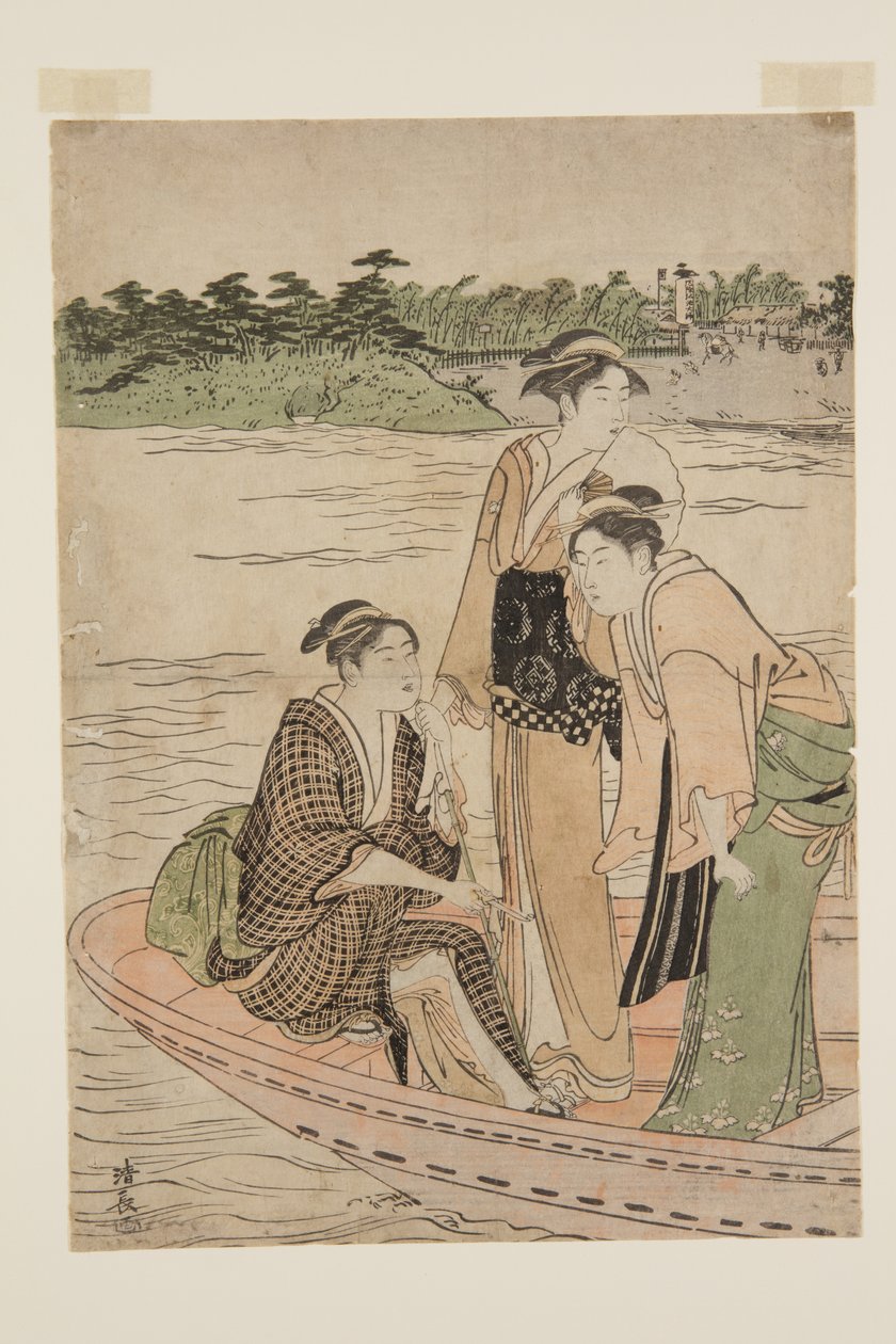 Ferge på Rokug? River (treblokktrykk i farger) av Torii Kiyonaga