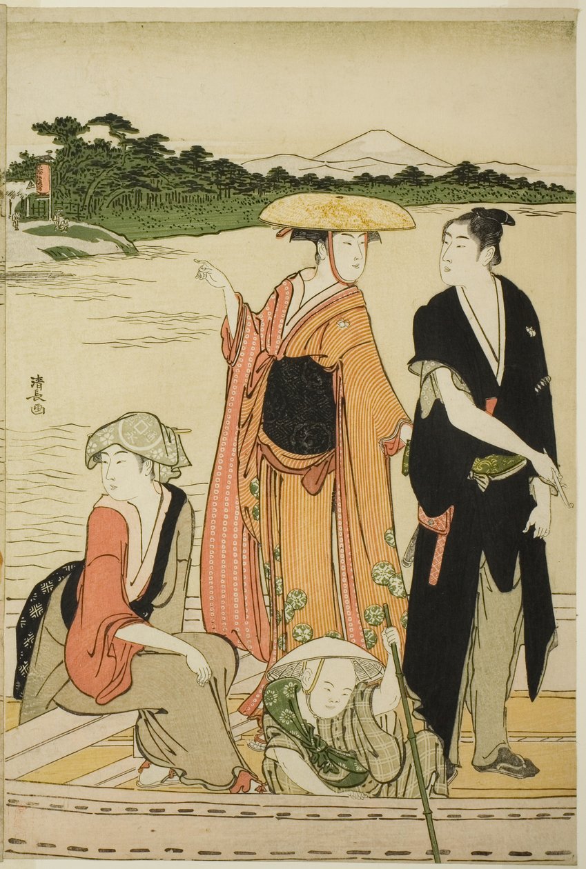 Ferge på Rokugo-elven av Torii Kiyonaga