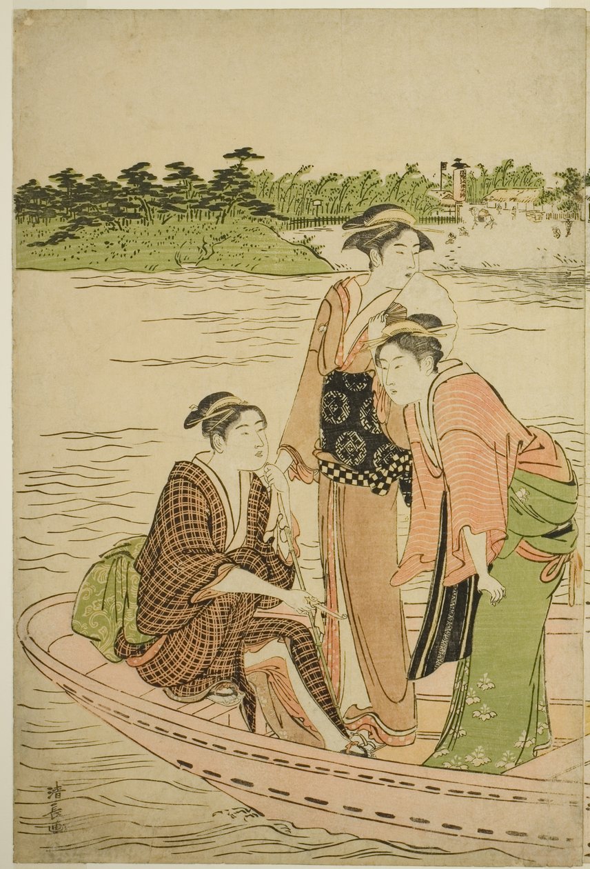 Ferge på Rokugo-elven av Torii Kiyonaga