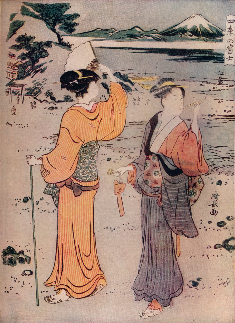 Girls on the Seashore, c1600-tallet, 1914 av Torii Kiyonaga