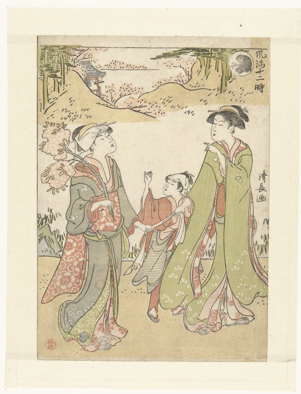 The Hour of the Monkey Elegante representasjoner av de tolv timene (serietittel) Furyu junitoki (serietittel på objekt) av Torii Kiyonaga