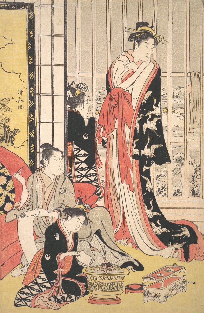Interiørscene, ca. 1788. av Torii Kiyonaga