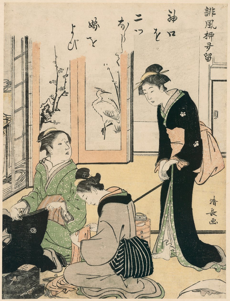 Svigermor som erter bruden, fra serien A Collection of Humorous Poems, ca. 1785 (farget treblokktrykk; chuban) av Torii Kiyonaga