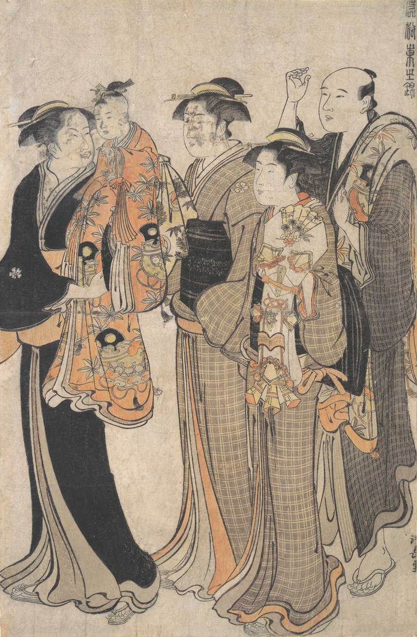 Mor som bærer jenta hennes til Miya Mairi, ca. 1784. av Torii Kiyonaga