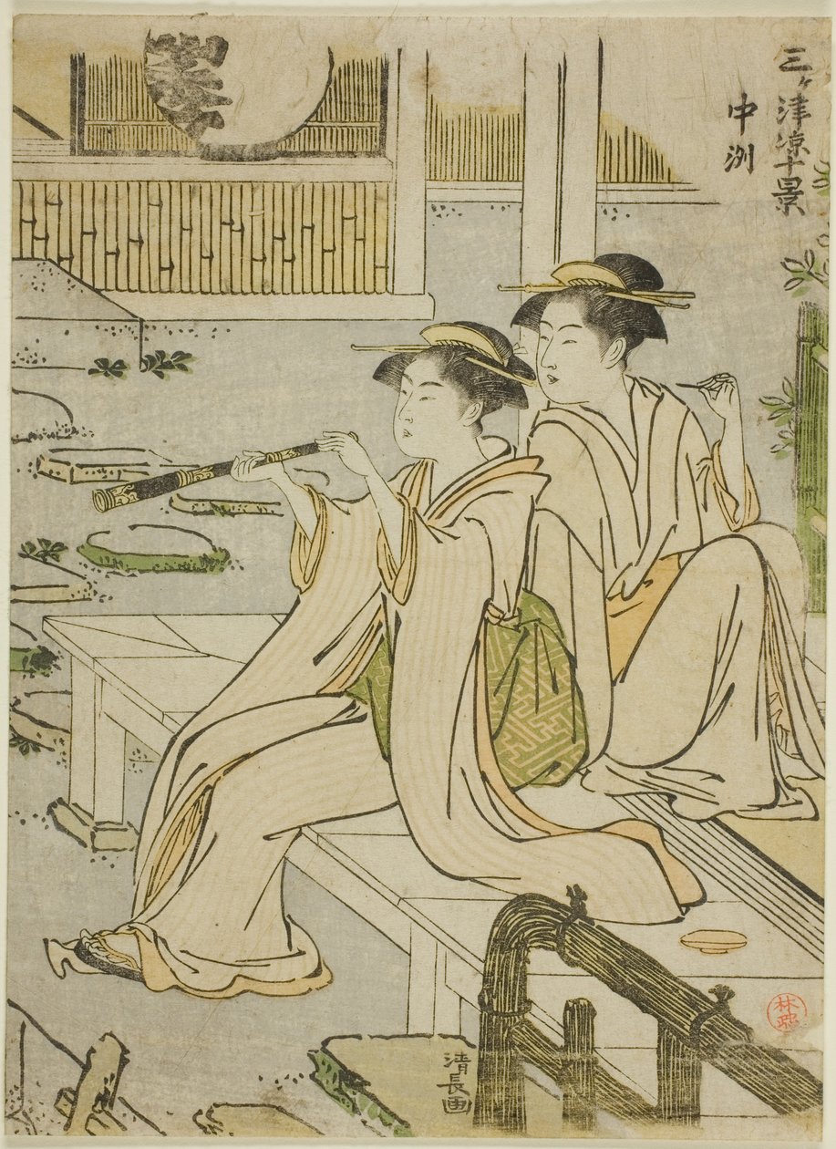 Nakasu, fra serien "Ten Scenes of Enjoying the Cool in the Three Cities (Sangatsu ryo jikkei)" av Torii Kiyonaga