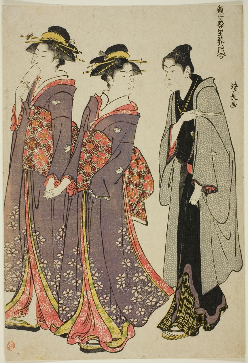 Ut på tur, fra serien "A Collection of Contemporary Beauties of the Pleasure Quarters (Tosei yuri bijin awase)" av Torii Kiyonaga
