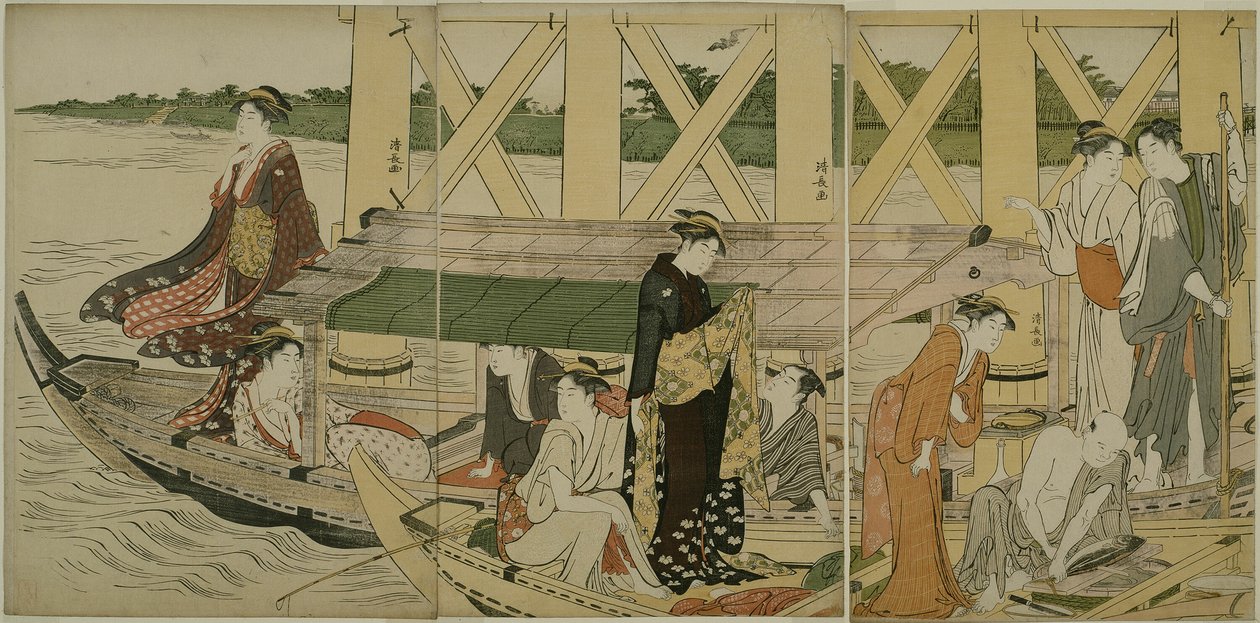 Lystbåter under Azuma Bridge av Torii Kiyonaga