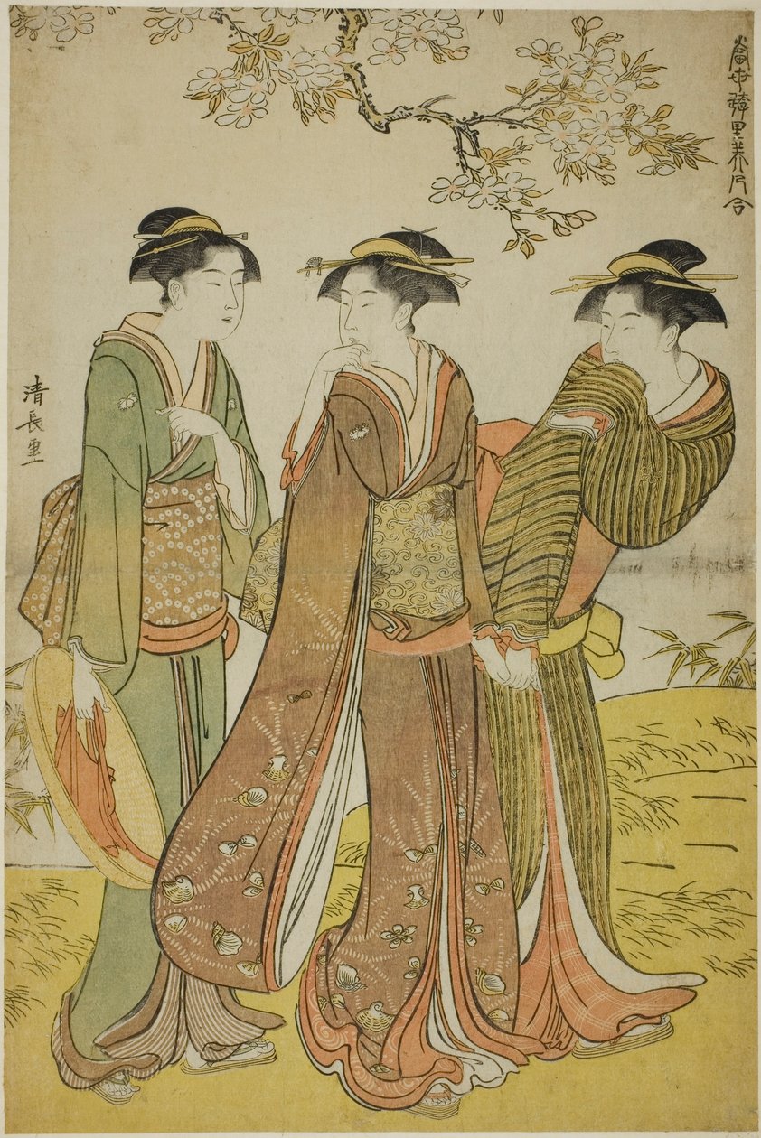 Spring Outing, fra serien "A Collection of Contemporary Beauties of the Pleasure Quarters (Tosei yuri bijin awase)" av Torii Kiyonaga