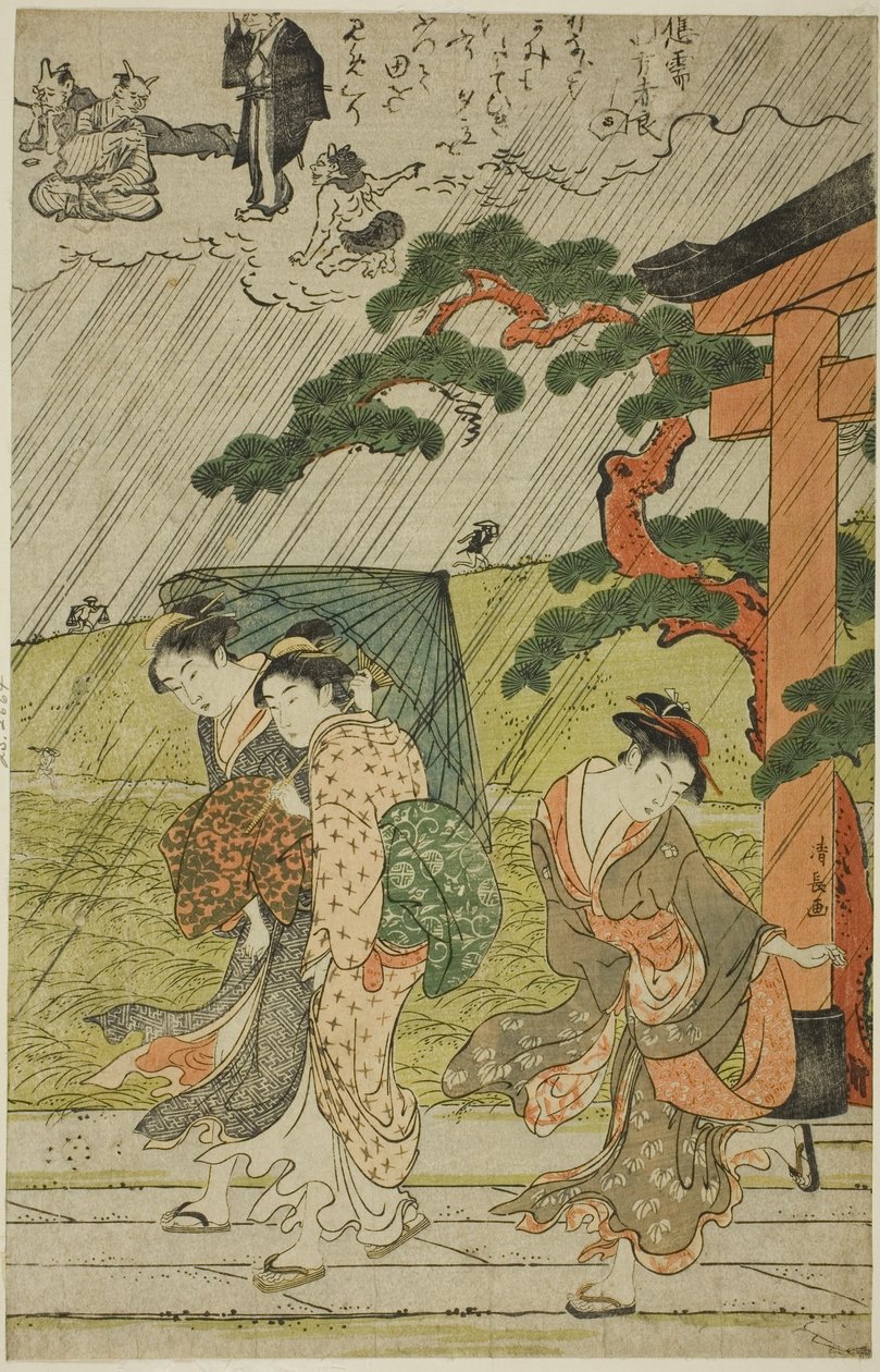 Plutselig dusj ved Mimeguri-helligdommen av Torii Kiyonaga