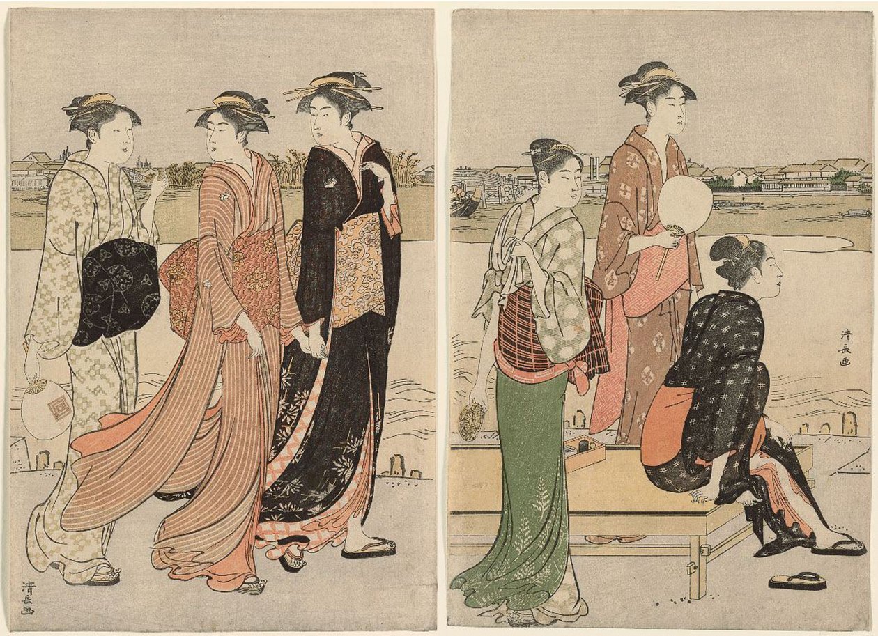Sommerskumring på bredden av Sumida-elven av Torii Kiyonaga
