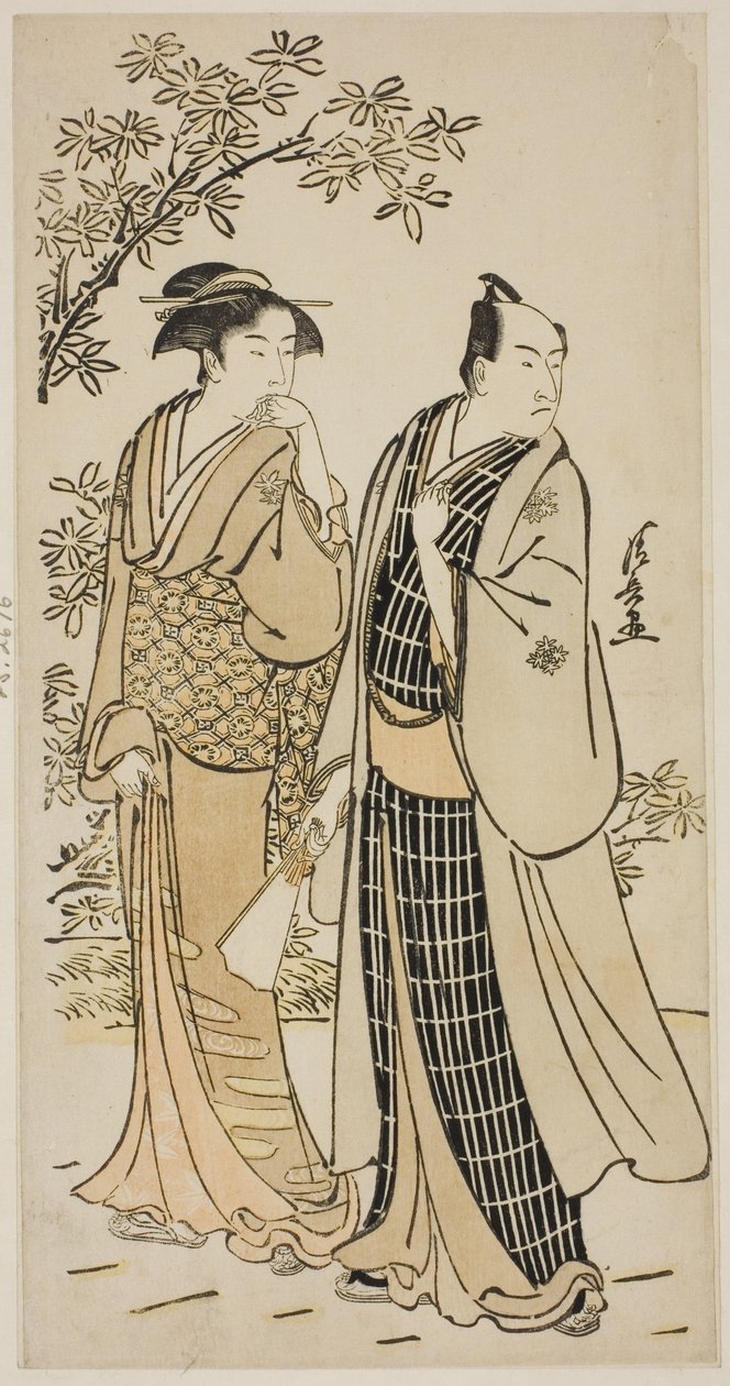 Skuespilleren Ichikawa Monnosuke II og hans kone, fra en serie uten navn som viser skuespillere i privatlivet av Torii Kiyonaga